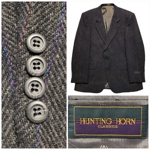 Vintage Tweed Sport Coat Men 44R Gray Suit Jacket Two Button Herringbone Blazer - Picture 1 of 13