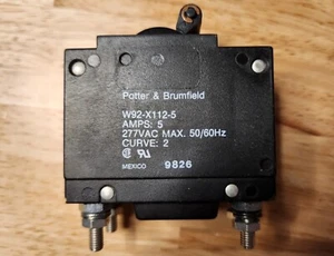 Potter & Brumfield W92-X112-5 Magnetic Hydraulic Circuit Breaker 5A 277V 2-Pole - Picture 1 of 2