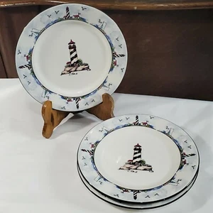 3 pc Home Trends Lighthouse Salad Plates 7.5" dinnerware - Picture 1 of 8