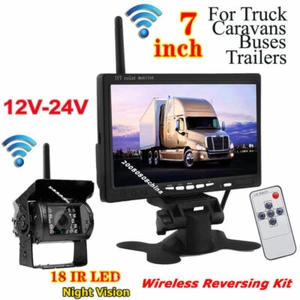 12V-24V Wireless 7" LCD Monitor + RV Truck Trailer IR Waterproof Backup Camera - Picture 1 of 12