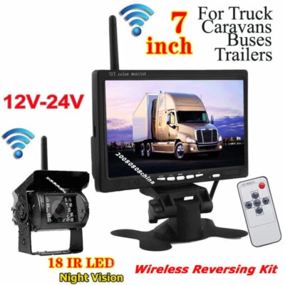  12V-24V Wireless 7" LCD Monitor + RV Truck Trailer IR Waterproof Backup Camera - Image 1 of 4