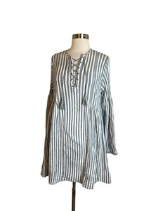 Ulla Johnson Helena Marine Dress Sz 4 Blue White Stripe Gauze Lace Up Tassels - Picture 1 of 10