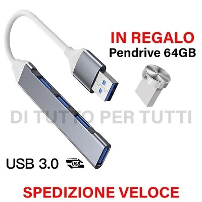 HUB USB 4 porte USB ADATTATORE PC SDOPPIATORE 1 MASCHIO USB 4 FEMMINA USB 3.0 - Immagine 1 di 2