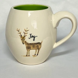 Rae Dunn Coffee Mug/Cup Artisan by Magenta Christmas Reindeer JOY Lime Interior - Picture 1 of 7