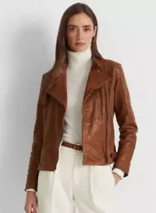 Ralph Lauren Damen braune Trommelleder Motorradjacke - Größe 4 - Einzelhandel $ 495 - Bild 1 von 11
