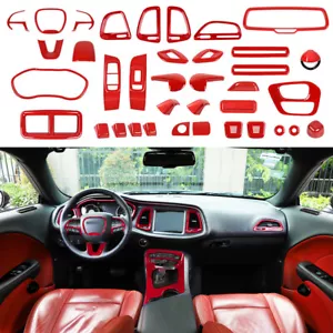 37x Red Full Set Interior Decoration Cover Trim Kits For Dodge Challenger 2015+ - Bild 1 von 21