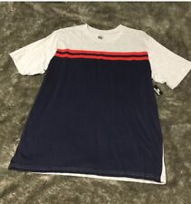 OT Revolution Mens T-Shirt Lightweight Grey Red Navy Blue Stripe XL NWT