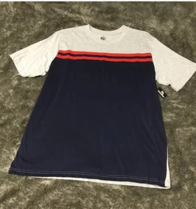 OT Revolution Mens T-Shirt Lightweight Grey Red Navy Blue Stripe XL NWT - Picture 1 of 5