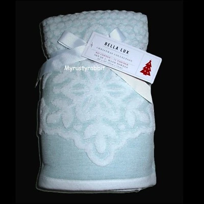 Aqua Snowflake Plush Bathroom Hand Towels Set of 2 - Cotton Blend - Bella Lux - Image 1 of 4