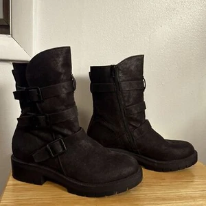 Mia Black Leather Mid-Calf Buckle Boots Size 8.5 Chunky Platform - Picture 1 of 6