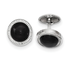 Round Cabochon Shape Black Onyx With Halo White CZ Antique Men's Silver Cufflink