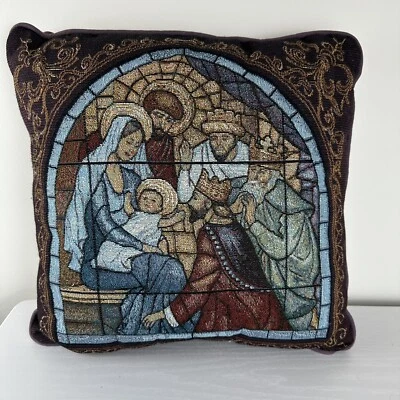 Nativity Scene Throw Pillow 15” Baby Jesus   Mother Mary Joseph Christmas - Image 1 of 4