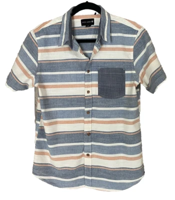 OCEAN CURRENT Muted Blue Orange White Stripe Short Sleeve Beach Shirt SZ M Mens - Image 1 of 4