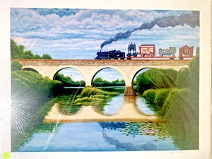 Zirkuszug über Brücke Druck von Joyce E. Coehoorn 122/500 signiert 23x18 ~ - Bild 1 von 3