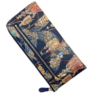 [HARUBE] Kyoto Naniwaya Cuero Genuino Yuzen Teñido Delgado En Forma de L Cremallera Pared Larga - Imagen 1 de 9