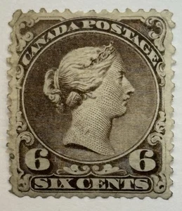 Canadá #27 6c marrón oscuro grande reina MRG/VF; $1,200 UCV - Imagen 1 de 3