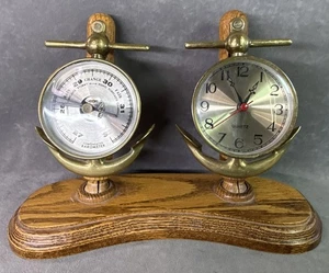 Vintage Duo Uhr & Ausgleichsbarometer - Messing Anker Hängedeko LESEN - Bild 1 von 18