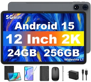 Android 15 Tablets 12 inch, 24GB（8+16）RAM+256 Storage(Expand to 1TB), Android... - Picture 1 of 7
