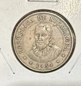 1954 NICARAGUA 50 CENTAVOS COPPER NICKEL COIN-26MM-KM#19.1 - Picture 1 of 4