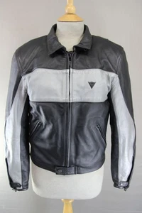 DAINESE BLACK & SILVER LEATHER BIKER JACKET WITH CE ARMOUR & THERMAL LINING 32IN - Picture 1 of 12