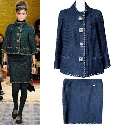 KARL LAGERFELD Para CHANEL 11A París-Bizancia Negro Lana 2 Piezas Falda Traje 50 FR Foto 1 de 4