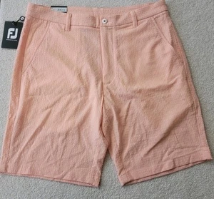 FootJoy Golf Shorts Men 34 Seersucker Peach Camp Club FJ Performance Mens NWT - Picture 1 of 7