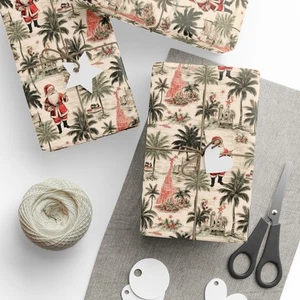 Vintage Tropical Santa Geschenkpapier Rolle — Retro Palme Weihnachten Geschenkpapier - Bild 1 von 25