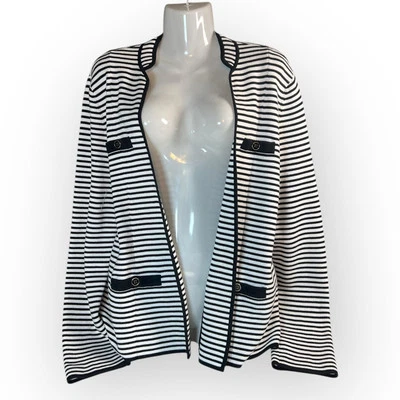 Suéter Cárdigan Blazer Talbots Mujer Rayas Frente Abierto Talla L Náutico Foto 1 de 4