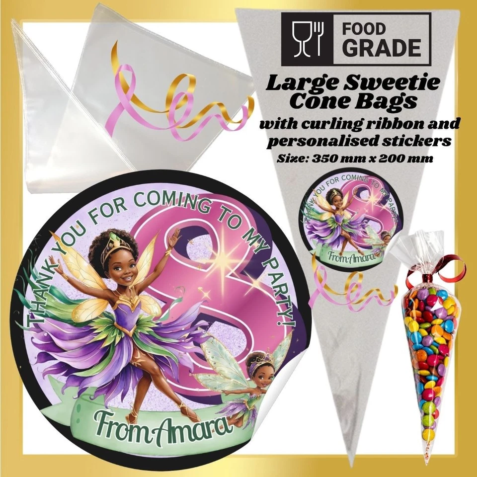 Hada Afro Caribeña Personalizada Edad 1-10 Hágalo Usted Mismo Sweetie Cono Caramelo Kit Bolsa de Fiesta Foto 1 de 4