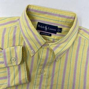 Camisa Ralph Lauren Para Hombre L Calce Clásico Amarillo Rosa Verde Manga Larga Con Botones - Imagen 1 de 5