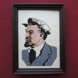 Old Big Handmade Embroidery LENIN Bust Sewed Portrait Homespun Vintage Soviet - Picture 1 of 6