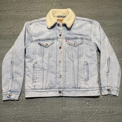 Chaqueta Levi’s Denim Trucker Premium Sherpa Forrada Mujer Pequeña Jean Grunge Y2K Foto 1 de 4