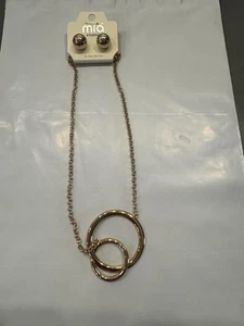 Mia Studio By Kim Min Sun Necklace Earrings Set Gold Tone Interlocking Rings - Picture 1 of 4