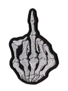 Middle Finger Skeleton Patch | Funny Comedic Mean Insult Skull Bones Biker Logo - Picture 1 of 1