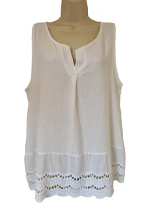 Italian Lagenlook Top sleeveless Washed Linen and lace white One Size UK 10-14 - Picture 1 of 12