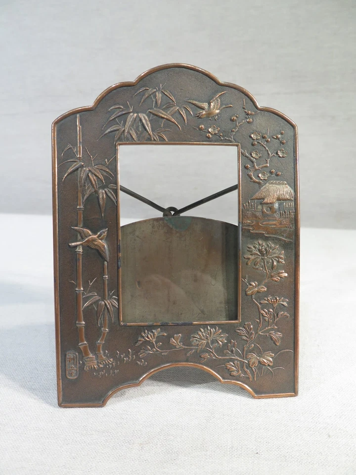 ANCIEN CADRE PHOTO A DECOR JAPONAIS BAMBOU PAYSAGE OISEAUX SIGNE EPOQUE XIX ème  - Photo 1/1