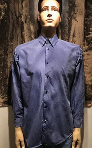 Vintage Ben Sherman Large Long Sleeve Button up Dress Shirt Blue w Black16 32-33 - Picture 1 of 12