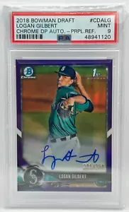 LOGAN GILBERT 2018 BOWMAN CHROM 1. LILA REFRAKTOR AUTO 221/250 PSA 9 JC - Bild 1 von 2
