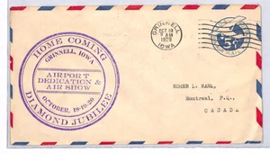 USA/CANADA Air Mail Cover 1929 Iowa Grinnell AIR SHOW Quebec Montreal YW335 - Picture 1 of 10