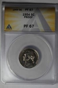 1954 .05 ANACS PF67 PROOF Jefferson Nickel, 5C Piece, 5 Cents - Picture 1 of 2
