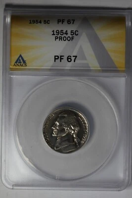 1954  .05  ANACS  PF67  PROOF  Jefferson Nickel, 5C Piece, 5 Cents - Image 1 of 2