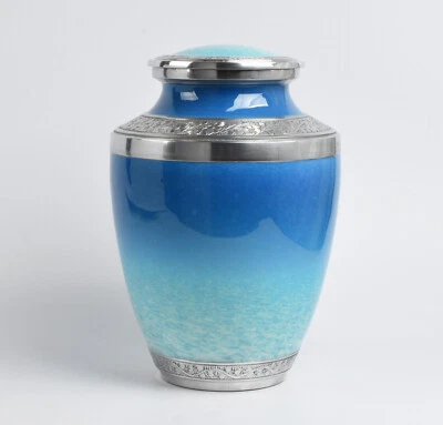 Cremation Ashes Adult Large Urn Blue Ocean Fully Personalised Funeral Memorial - Image 1 of 4