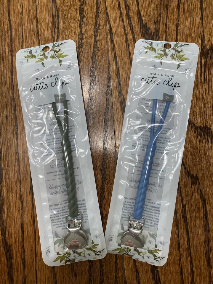 Ryan & Rose Silicona Roper Cutie Clip Olive & Stream 0M+ NUEVO, Juego de 2 Clips Foto 1 de 4