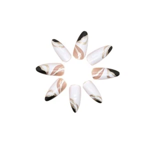 Press On Nails Reusable Almond French Nail Tips Nails Glue Gel Fake Nail Tip - Picture 1 of 7