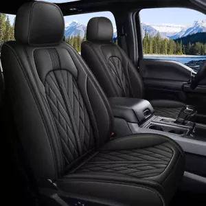 Black 5-Seat Covers Faux Leather Front Rear For Ford F-150 Crew Cab 2009-2024 - Picture 1 of 6