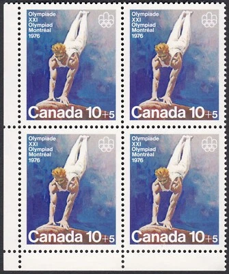 CANADA 1976 OLYMPIC VAULTING 10¢+5¢ SEMI-POSTAL STAMP CORNER BLOCK MNH Scott B11 - Image 1 of 4