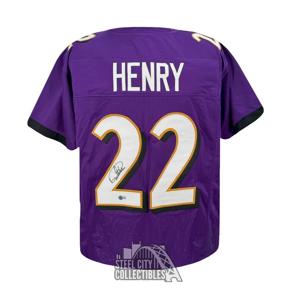 Camiseta de fútbol americano Derrick Henry autografiada Baltimore personalizada púrpura - BAS Foto 1 de 1