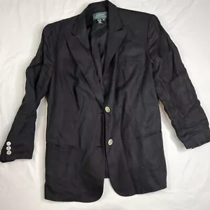 Polo Ralph Lauren Jacket Black Women’s Sz 14 Blazer Smart 100% Linen Coat 060124 - Picture 1 of 6