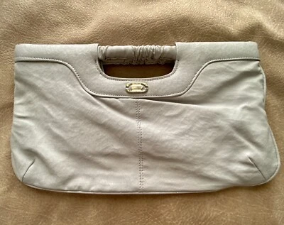 Vintage 70s Light Gray Vegan Leather Clasp Clutch Purse Bag - Image 1 of 4