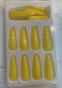 Yellow Press on Nails Long Fake Nail Tip Full Cover 24 PCs - Picture 1 of 2